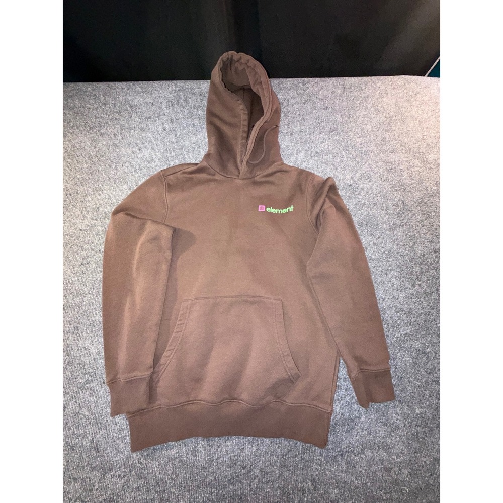 Element Mens Skate Hoodie Brown Small Pink Green Logo Fleece Sweatshirt